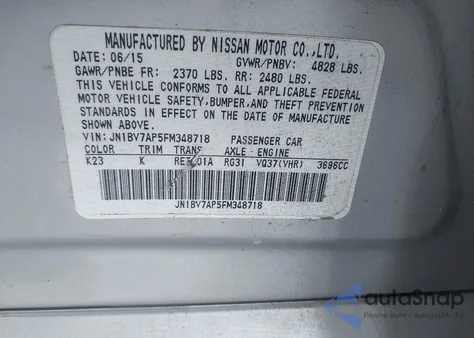 2015 Infiniti Q50 Premium из США, поврежденный, VIN JN1BV7AP5FM348718